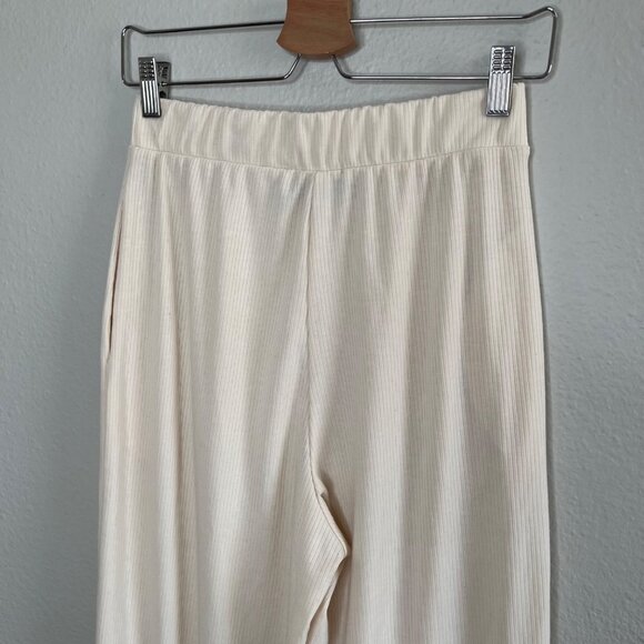 Dressed in LALA Small Cream Colored High-Waisted Wide Leg Ribbed Pants - Picture 3 of 8